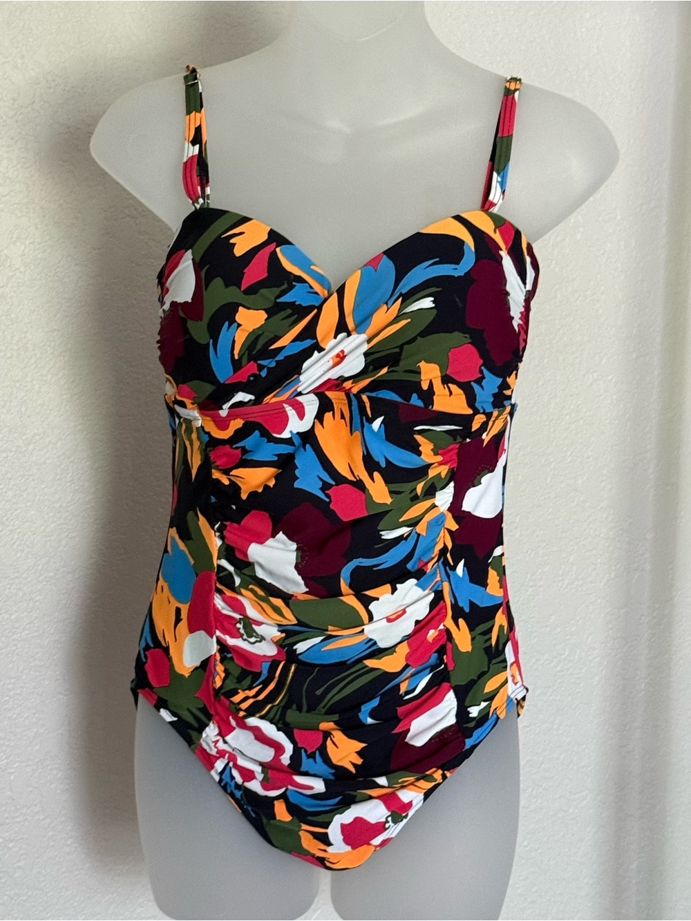 Anne Cole Floral One Piece Swimsuit Size 12 Ruched Multicolor